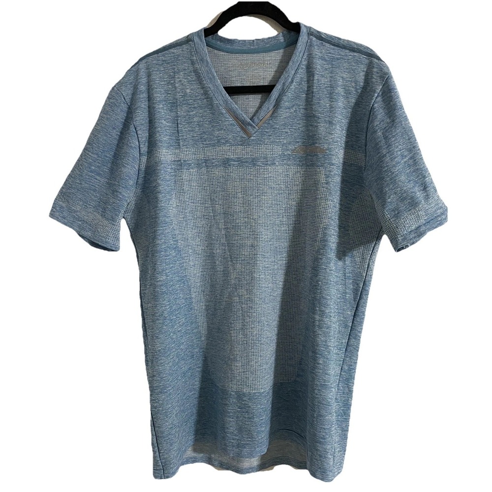 Men's Life Fitness Blue Grey Active Wear V Neck Short Sleeves Blue Tee Size XL